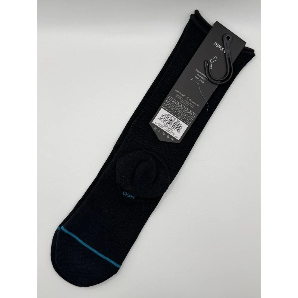 Stance Rolled Solid Crew Socks Black Womens Medium W546C25ROL NWT